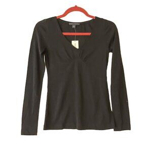 NWT Banana Republic Wool/Blend V-Neck Empire Waist Top XS fits 0-2 BLACK